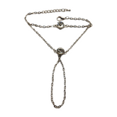 New Women Silver Metal Hand Chain Fashion Bracelet Connected Ring 2 Bling Beads Jewelry